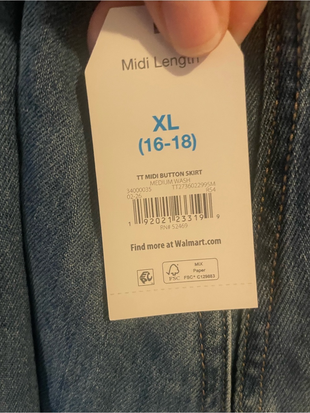 NWT Time and Tru Denim Midi Skirt XL 16-18 Button Front A-Line Medium Wash - Picture 8 of 9